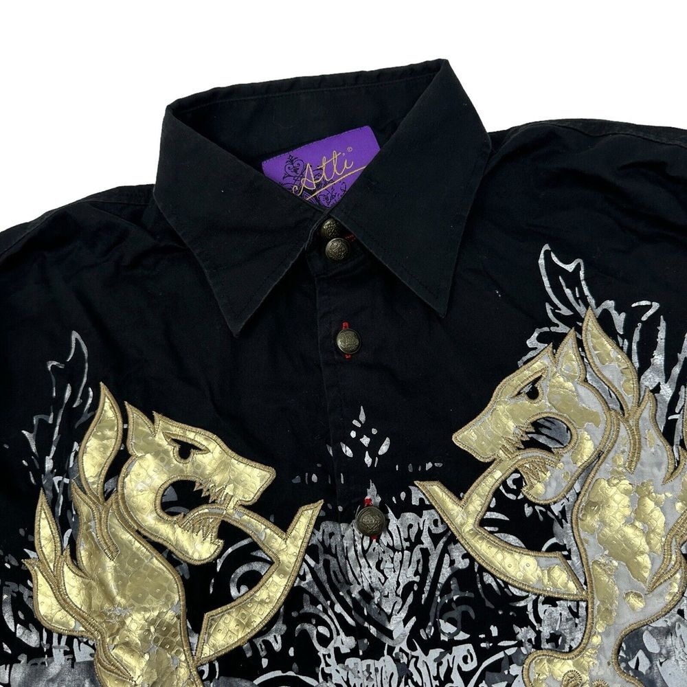 ATTI Vintage Men's Black Long Sleeve Steampunk Affliction Style Shirt‎ Size XL